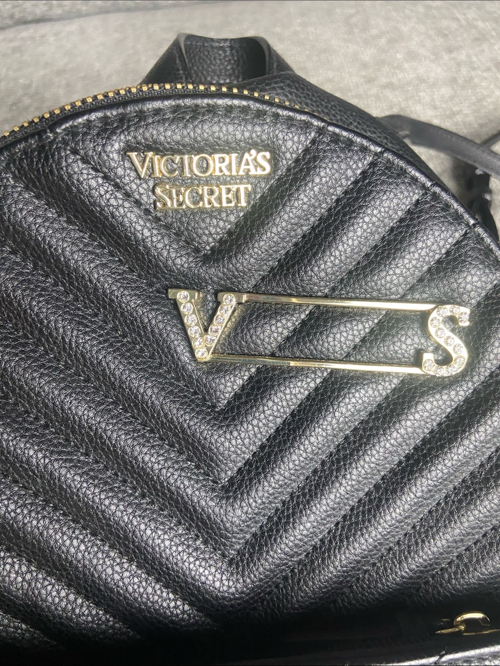 Victoria's Secret Black Quilted Mini Backpack with Gold Accents and Red Detail - Picture 3 of 10